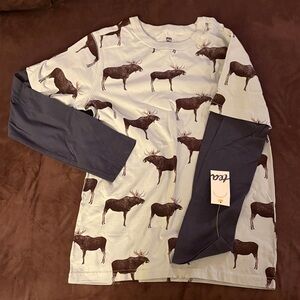 Tea Collection Moose Print Long Sleeve Tee - Cream and Brown